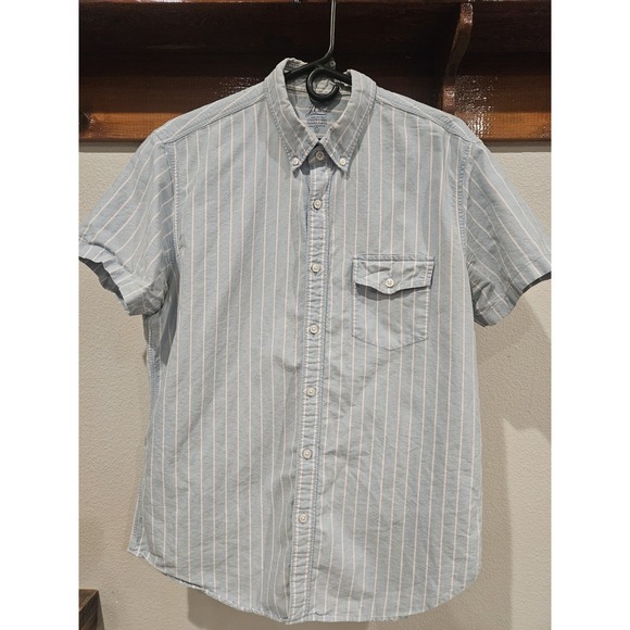J.Crew Other - J.Crew 100% Cotton Blue White Stripe Short Sleeve Button Down Shirt Men's Size L